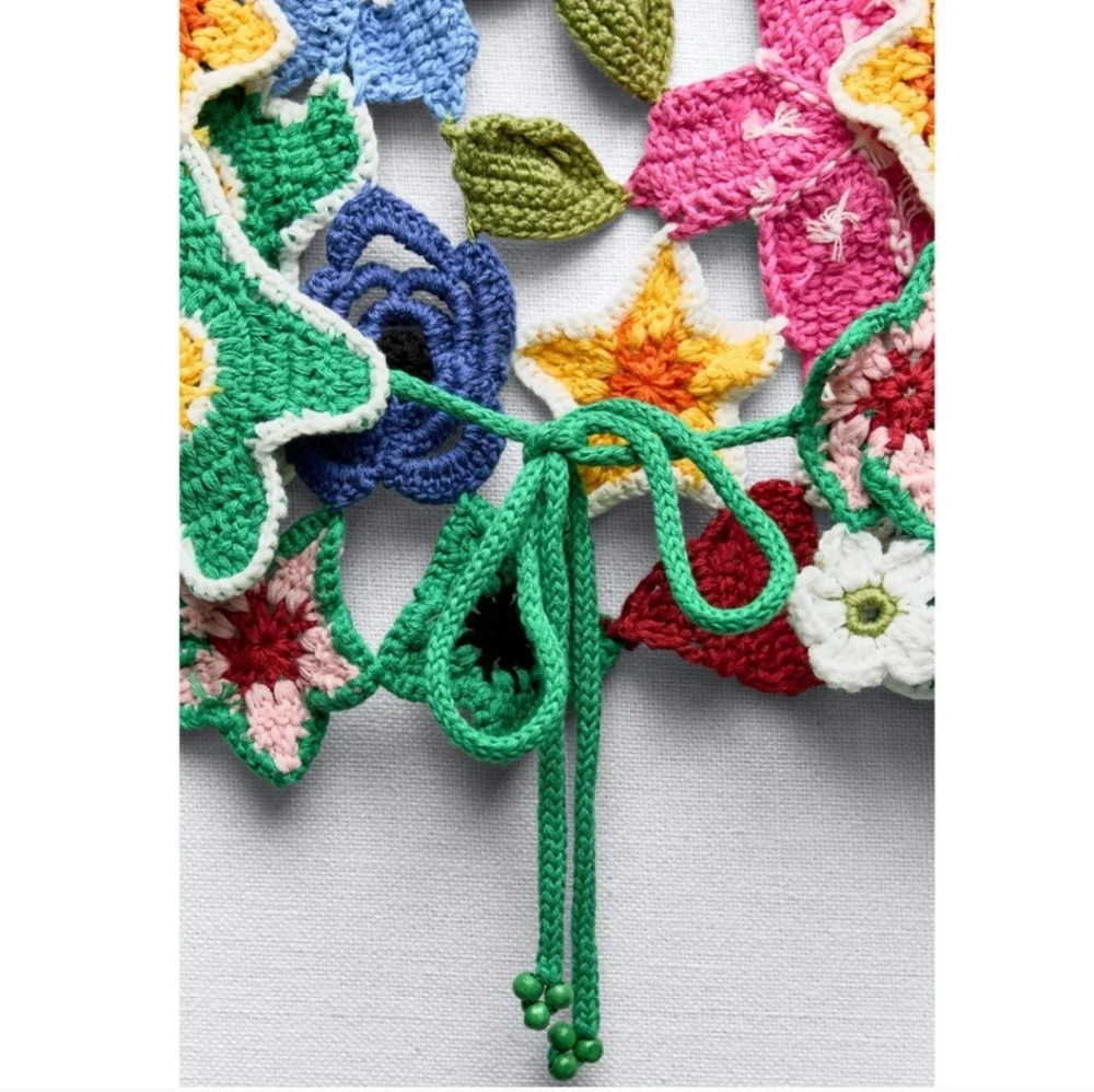 ZARA Colorful Crocheted Floral Open Knit Statement Top In XS/S NWT, RARE - Picture 9 of 16